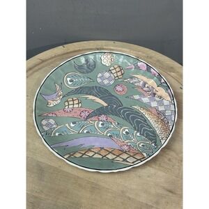 Hand Painted Porcelain‎ Plate Abstract Pastel Leaves Balls Asian Style Art